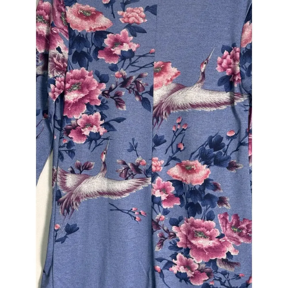 Quacker Factory Blue Embellished Floral Kimono Cardigan Rhinestone Open Front XS